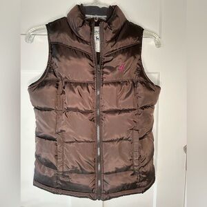 Old Navy Kids XL‎ Brown Puffer Vest Pink Moose Full Zip Quilted